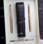 Mont Blanc Pens and Pen Case Set - Two Gold Pens